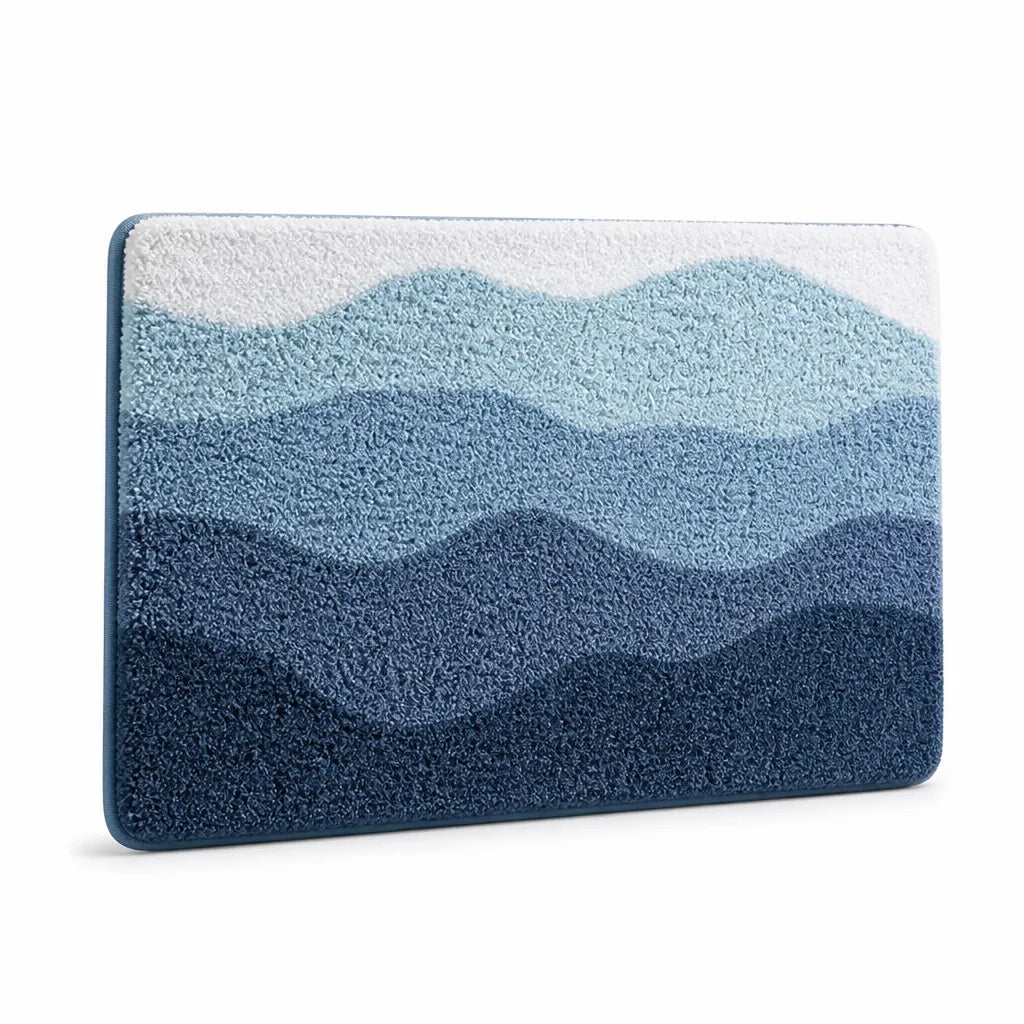 Bath Mat Coastal Wave Non-Slip Backing Machine Washable