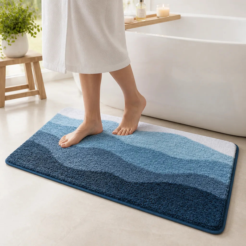 Bath Mat Coastal Wave Non-Slip Backing Machine Washable