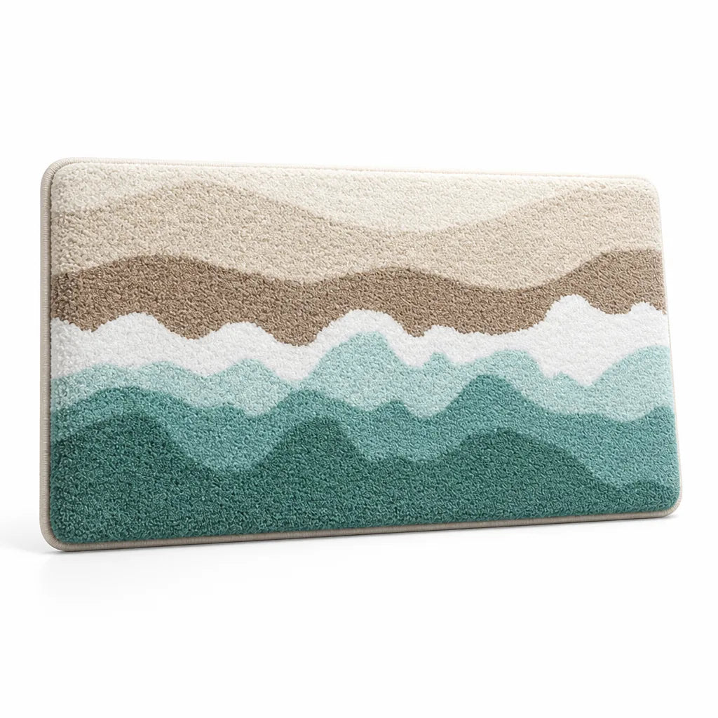 Bath Mat Coastal Wave Non-Slip Backing Machine Washable