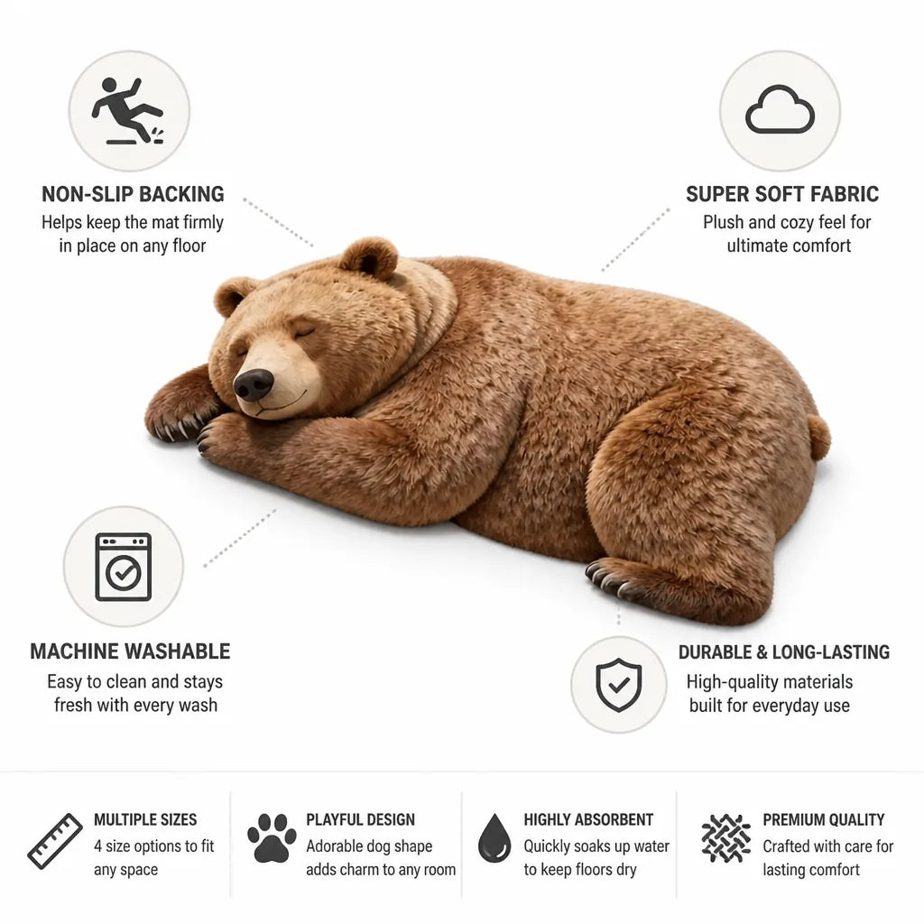 Bath Mat Dog-Shaped Plush Microfiber Non-Slip Machine Washable