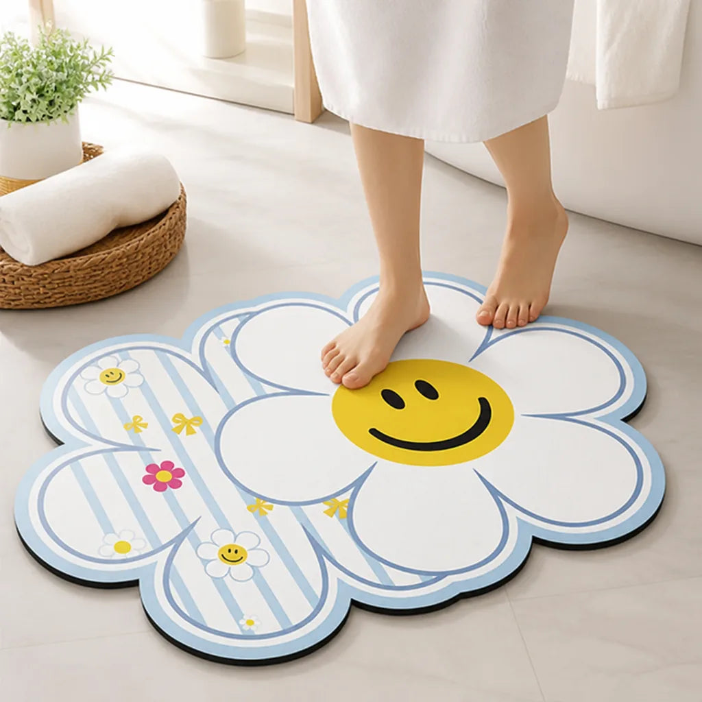 Bath Mat Flower-Shaped Plush Non-Slip Machine Washable