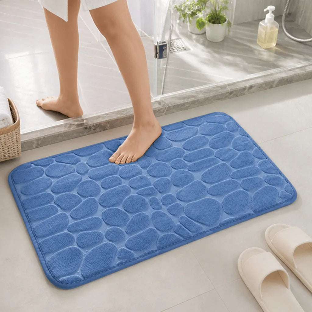 Bath Mat Non-Slip 3D Pebble Plush & Machine Washable
