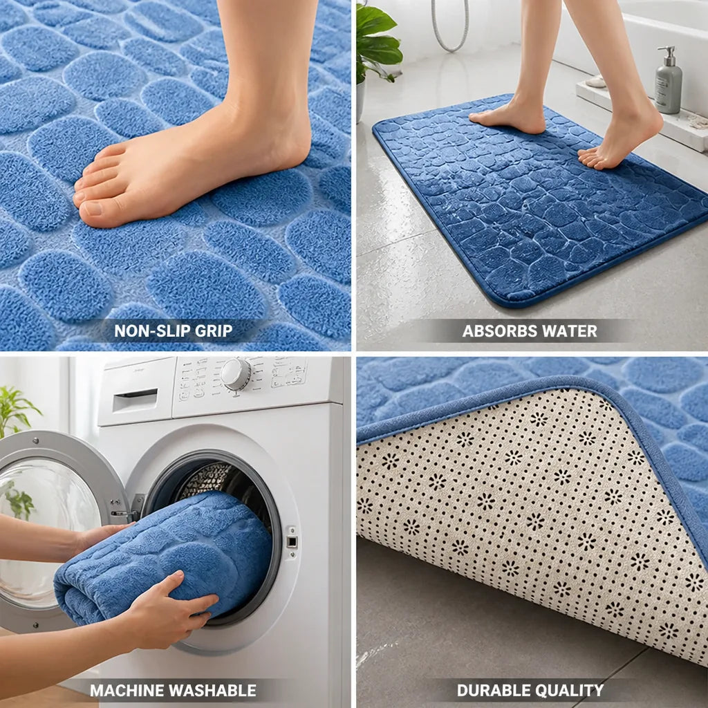 Bath Mat Non-Slip 3D Pebble Plush & Machine Washable