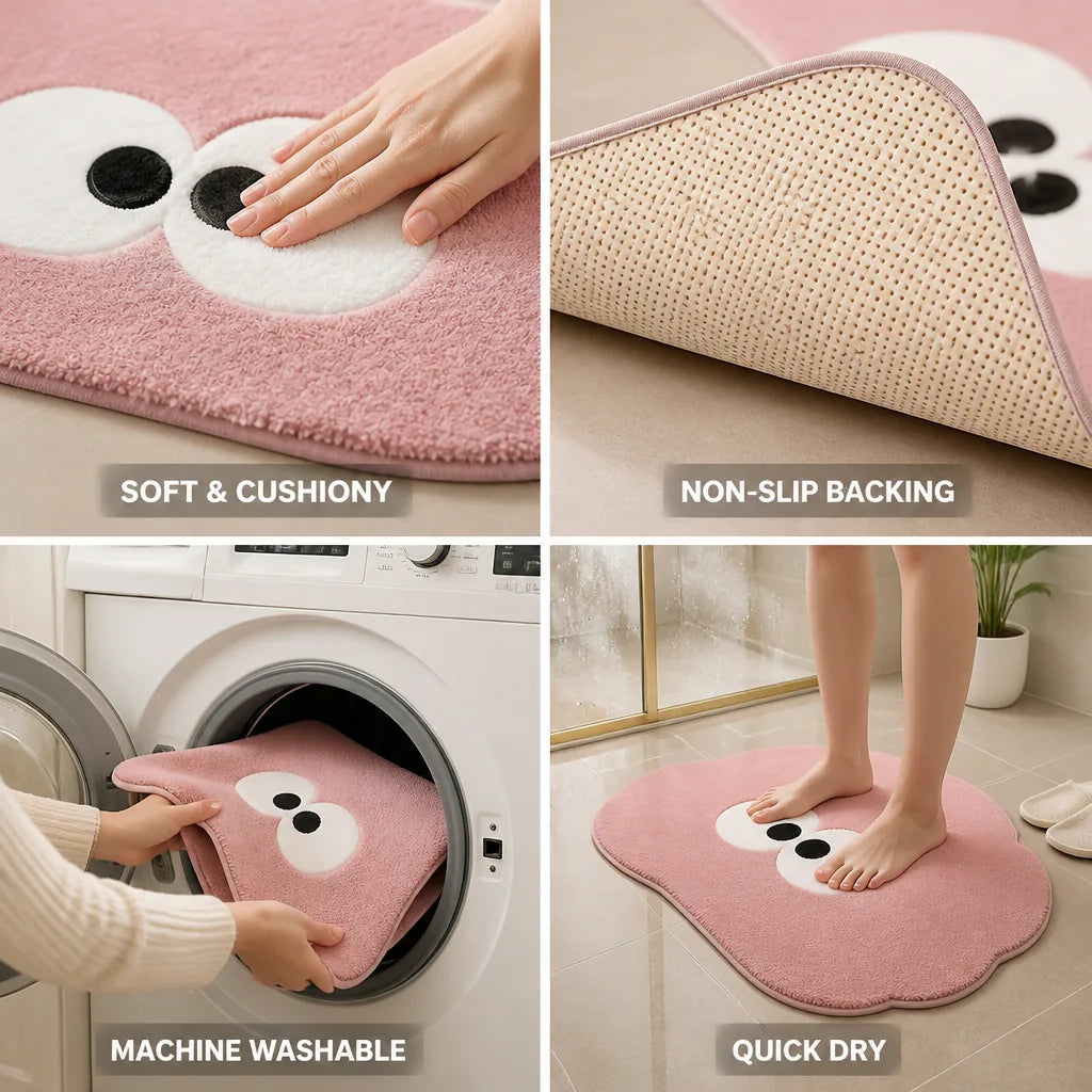 Bath Mat Plush Cartoon Design Non-Slip & Machine Washable