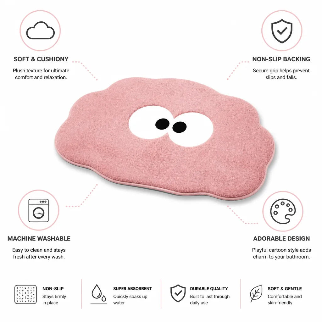 Bath Mat Plush Cartoon Design Non-Slip & Machine Washable