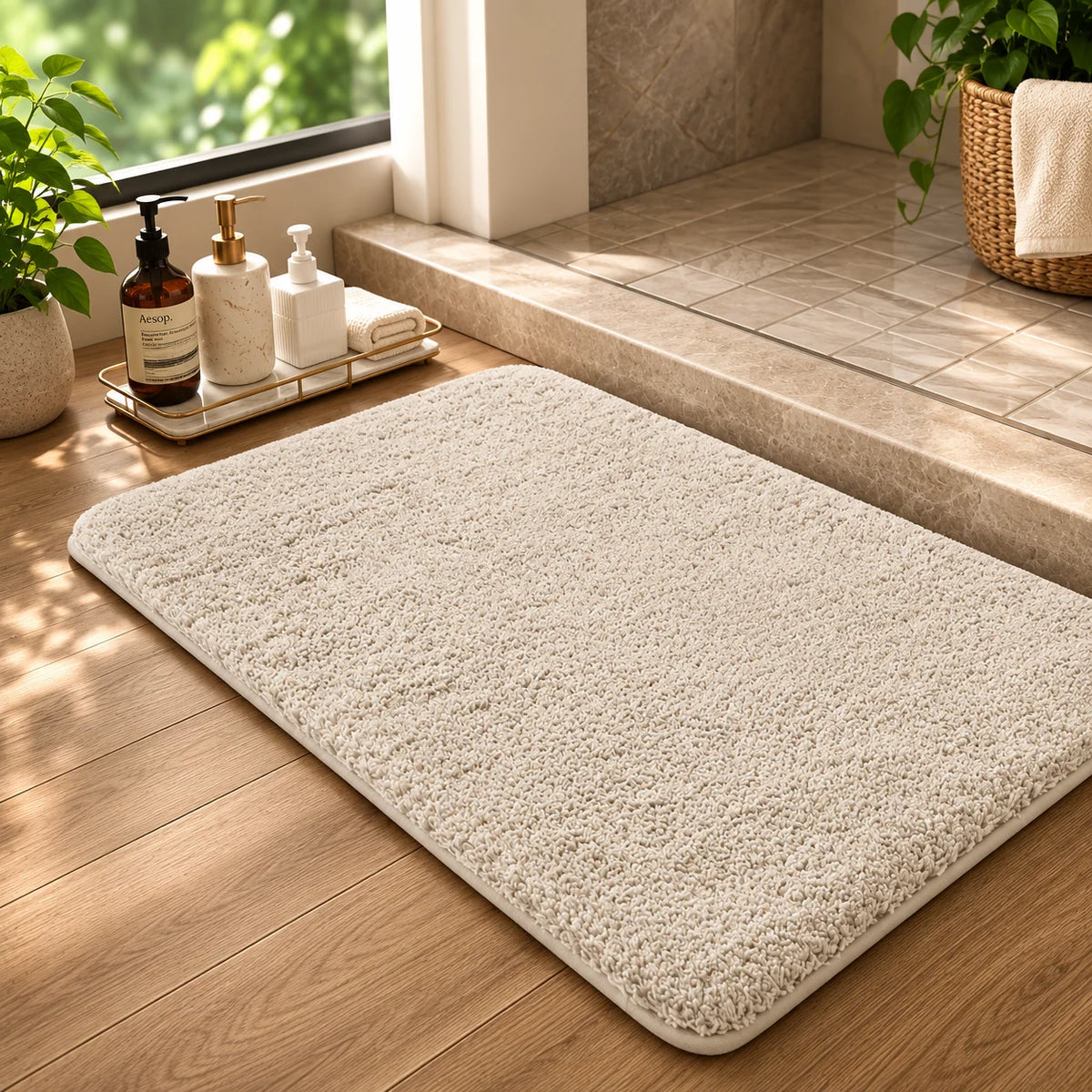 Bath Mat Plush Polyester Long-Pile Non-Slip Backing
