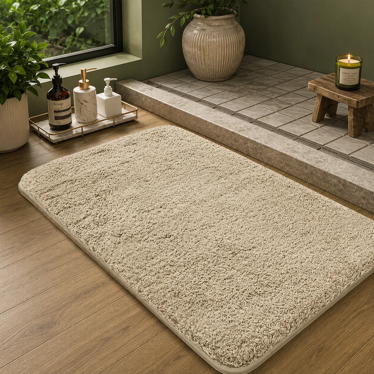 Bath Mat Plush Polyester Long-Pile Non-Slip Backing