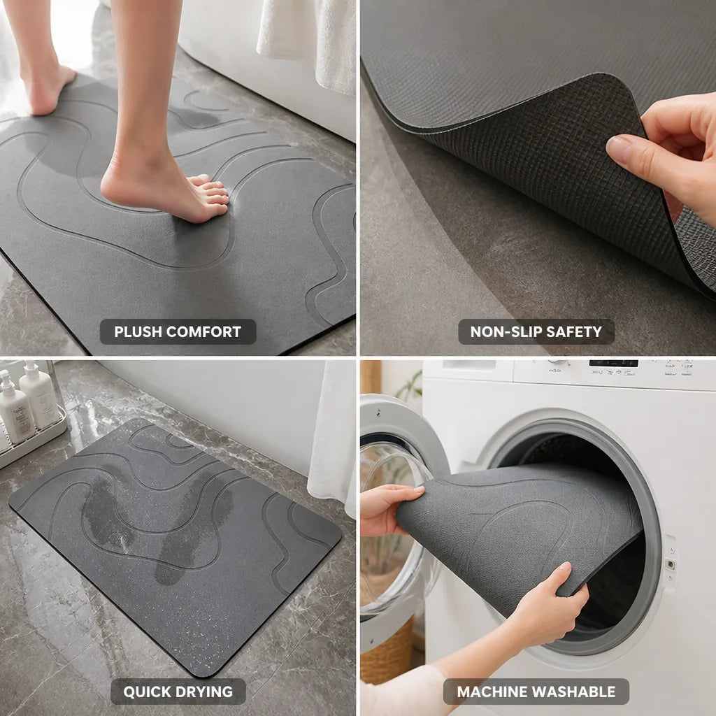 Bath Mat Plush Textured Non-Slip Rubber Base Quick Drying