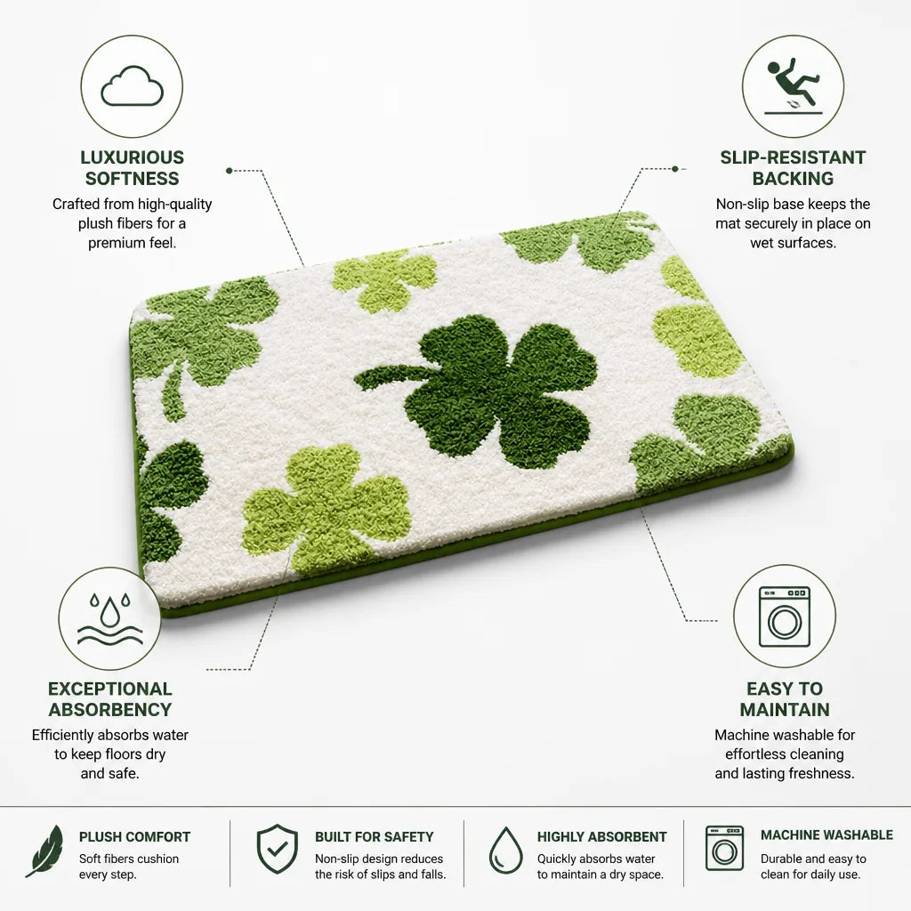 Bath Mat Shamrock Plush Non-Slip & Absorbent
