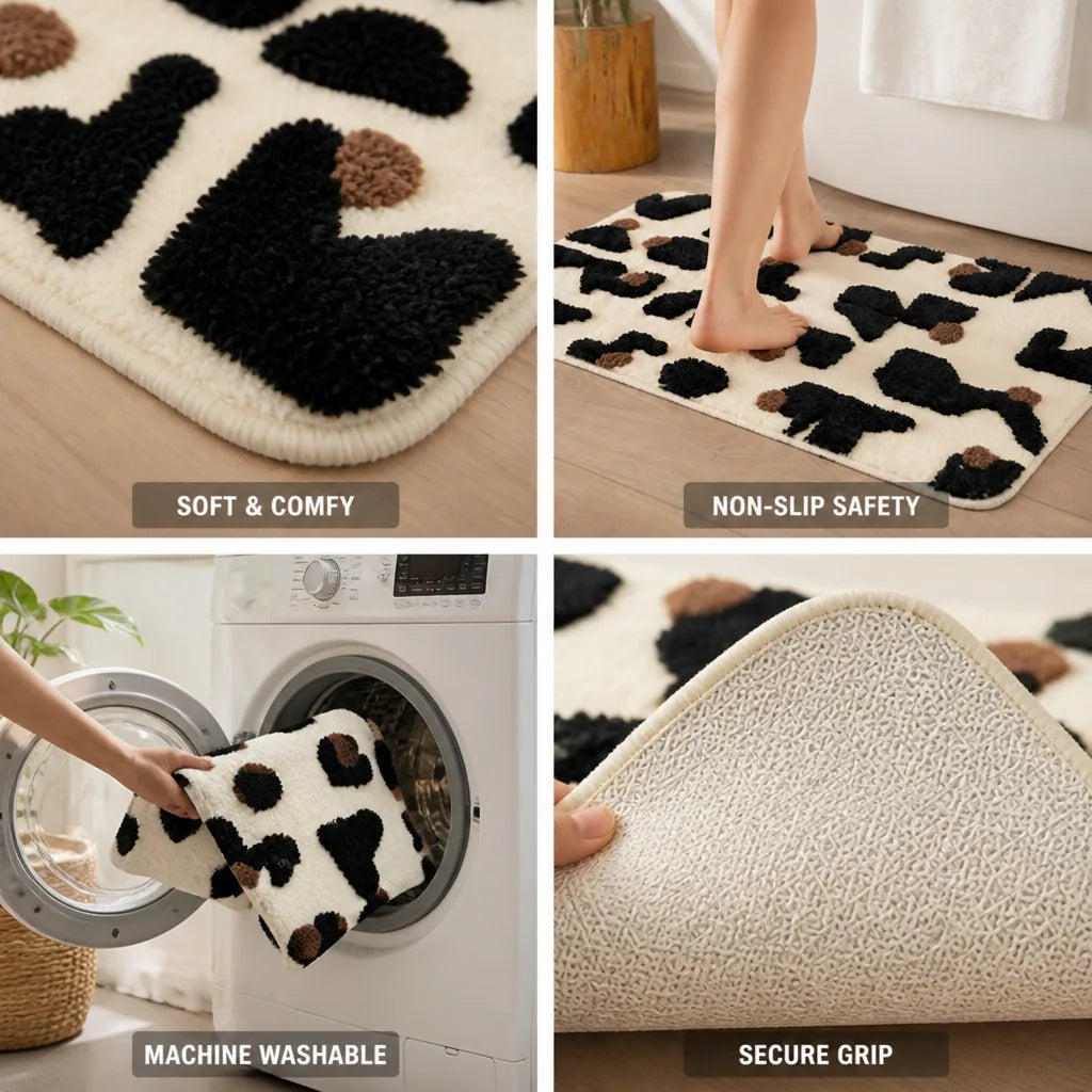 Bath Mat Soft Microfiber Raised Tuft Non-Slip Backing