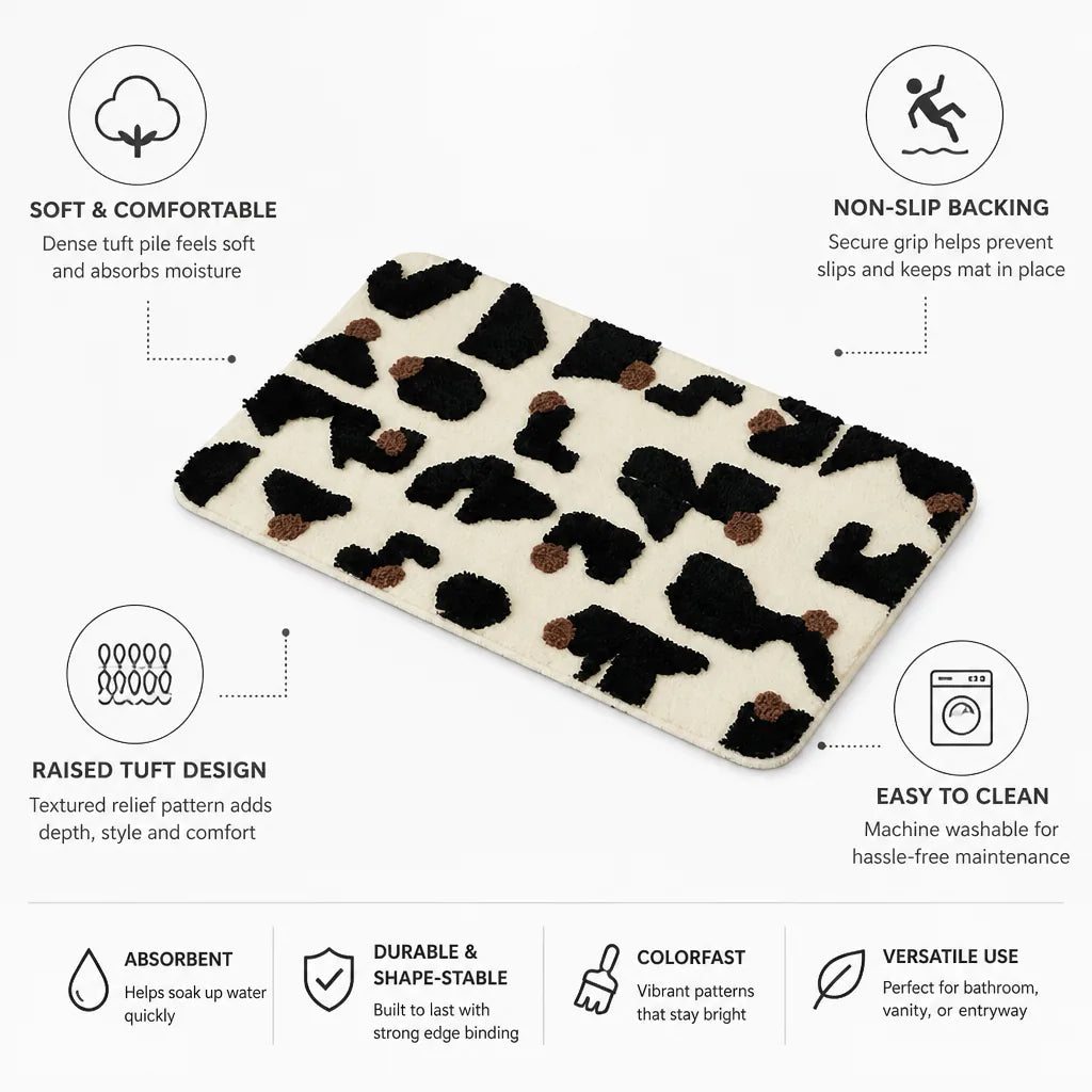 Bath Mat Soft Microfiber Raised Tuft Non-Slip Backing