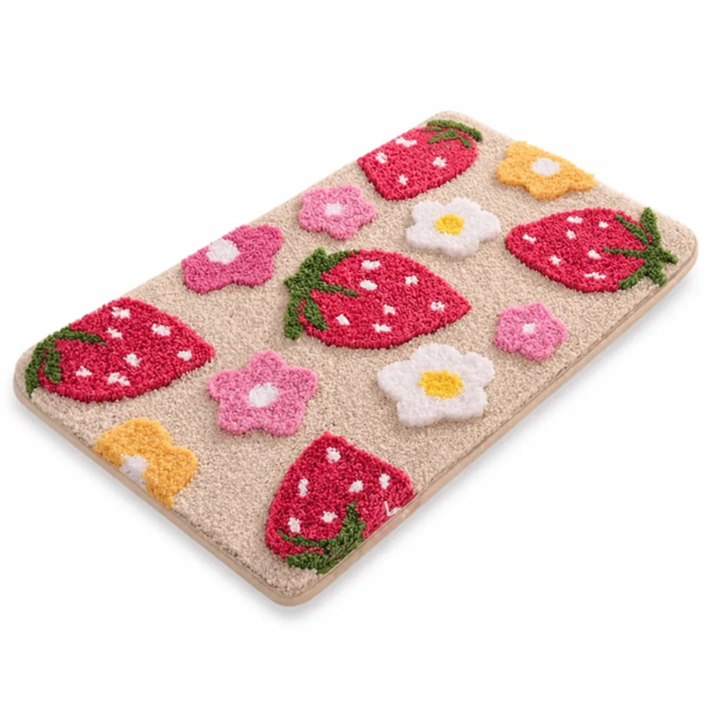 Bath Mat Strawberry Floral Plush Non-Slip