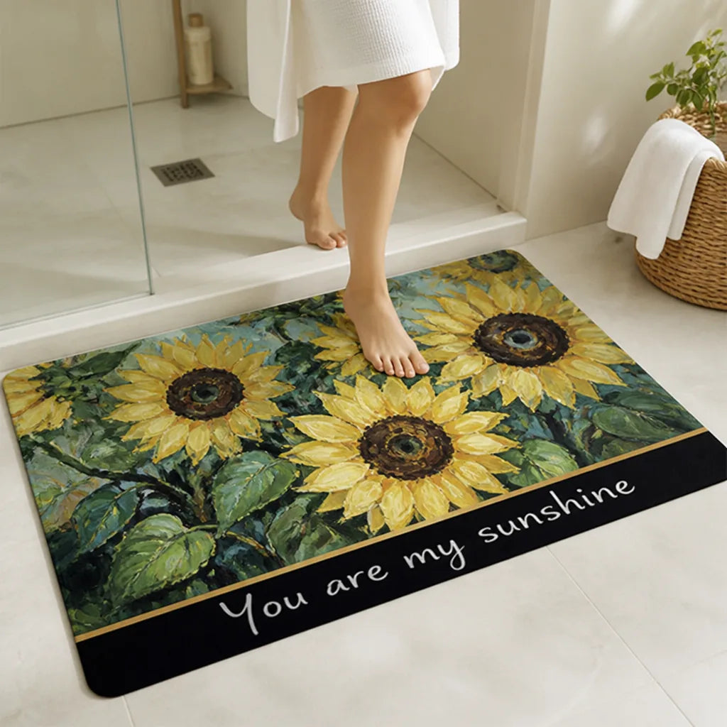 Bath Mat Sunflower Design Non-Slip Backing & Machine Washable