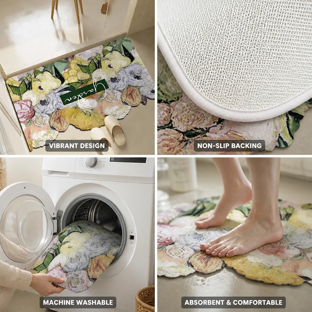Bath Mat Sunflower Design Non-Slip Backing & Machine Washable