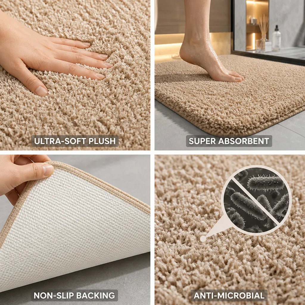 Bath Mat Ultra-Soft Anti-Microbial Non-Slip Backing