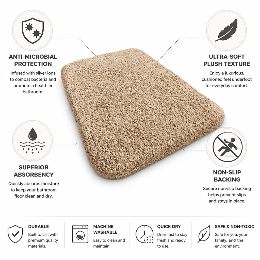 Bath Mat Ultra-Soft Anti-Microbial Non-Slip Backing