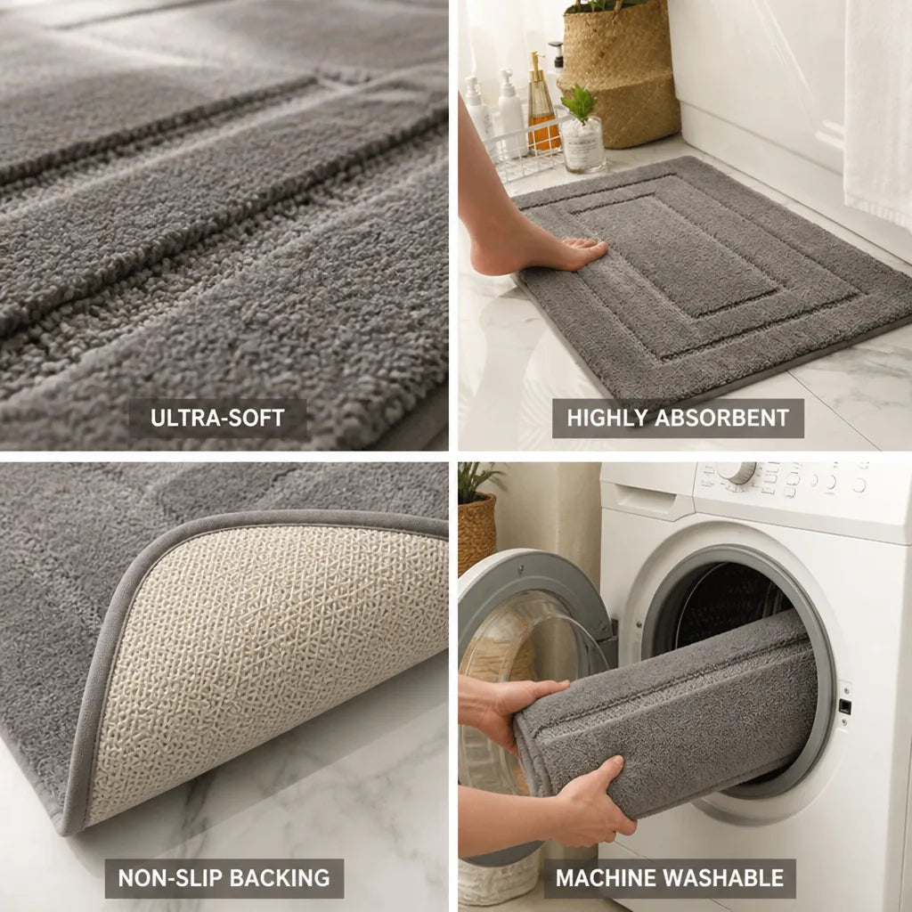 Bath Mat Ultra-Soft Microfiber Absorbent & Non-Slip Backing