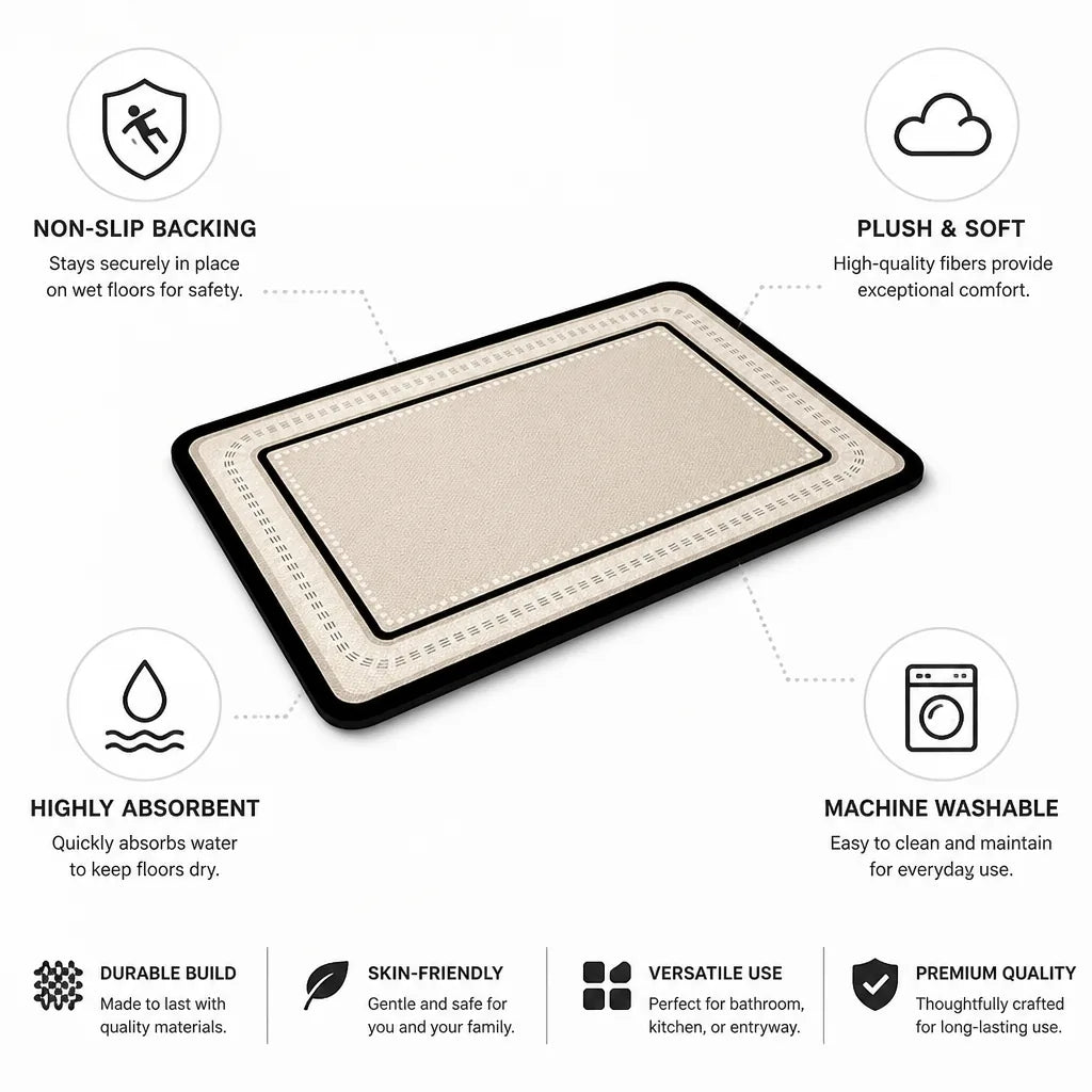 Bath Rug Plush Absorbent Non-Slip Backing