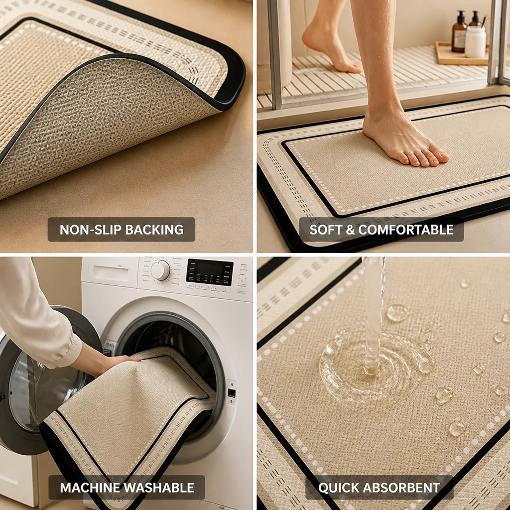 Bath Rug Plush Soft Fibers Non-Slip Backing Machine Washable