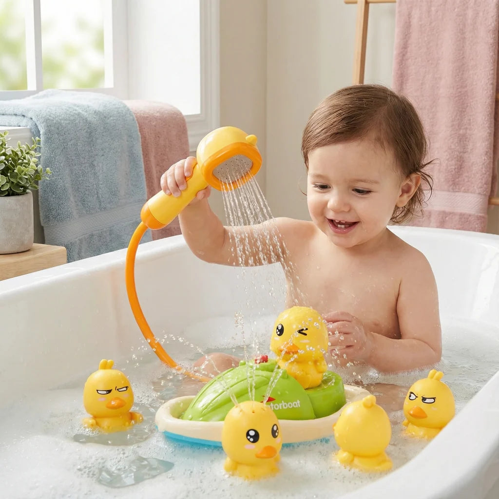 Bath Toy Set Motorized Boat & Three Spraying Ducks