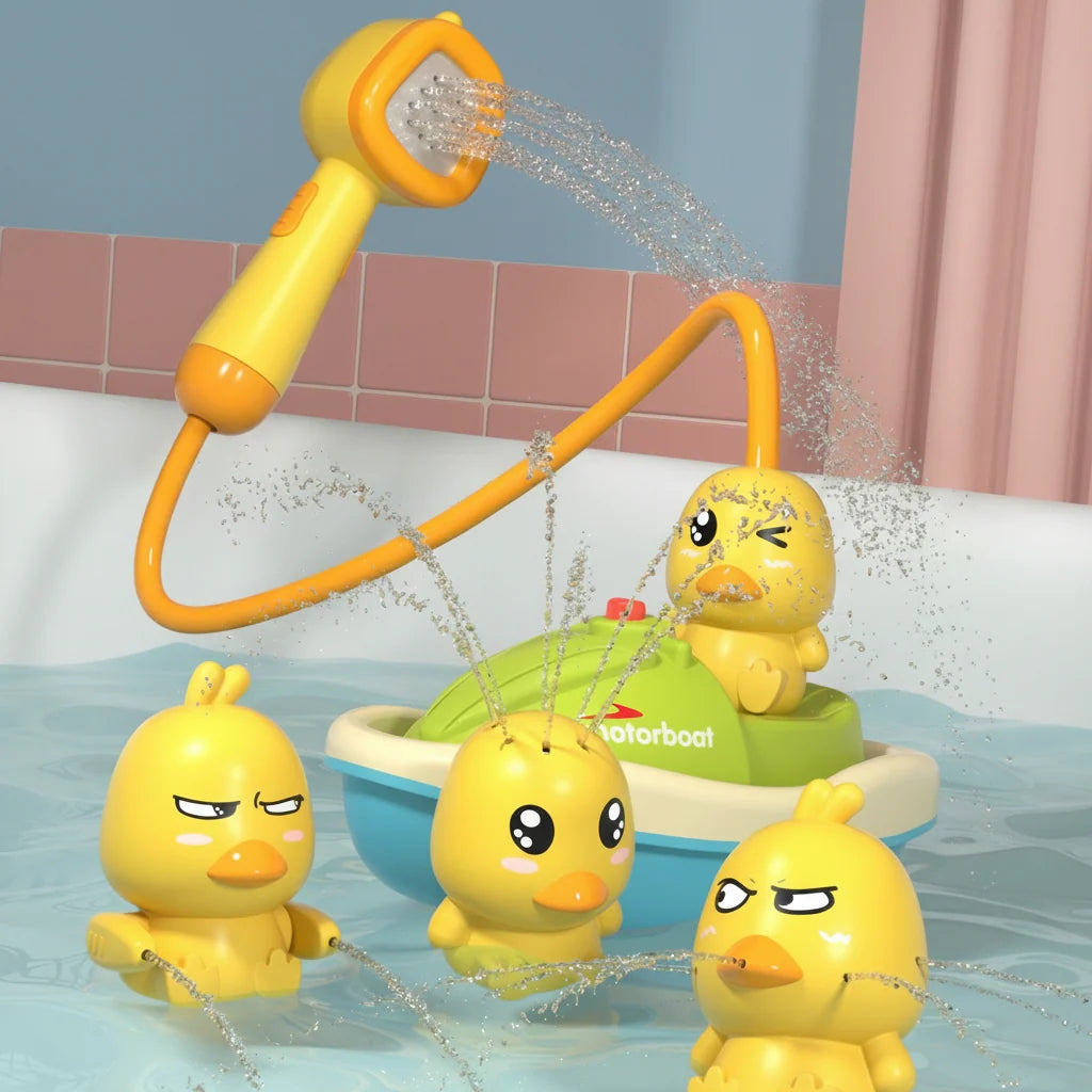 Bath Toy Set Motorized Boat & Three Spraying Ducks