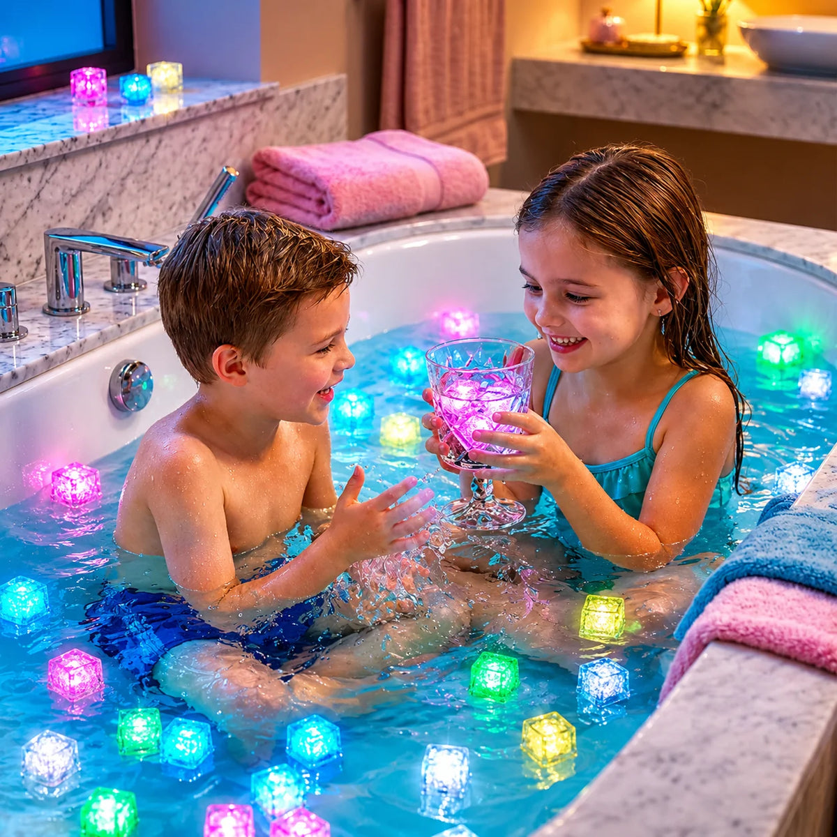 Bath Toy Set Water-Activated Light-Up Cubes Set of 6