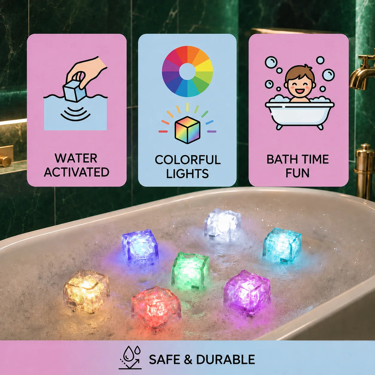 Bath Toy Set Water-Activated Light-Up Cubes Set of 6