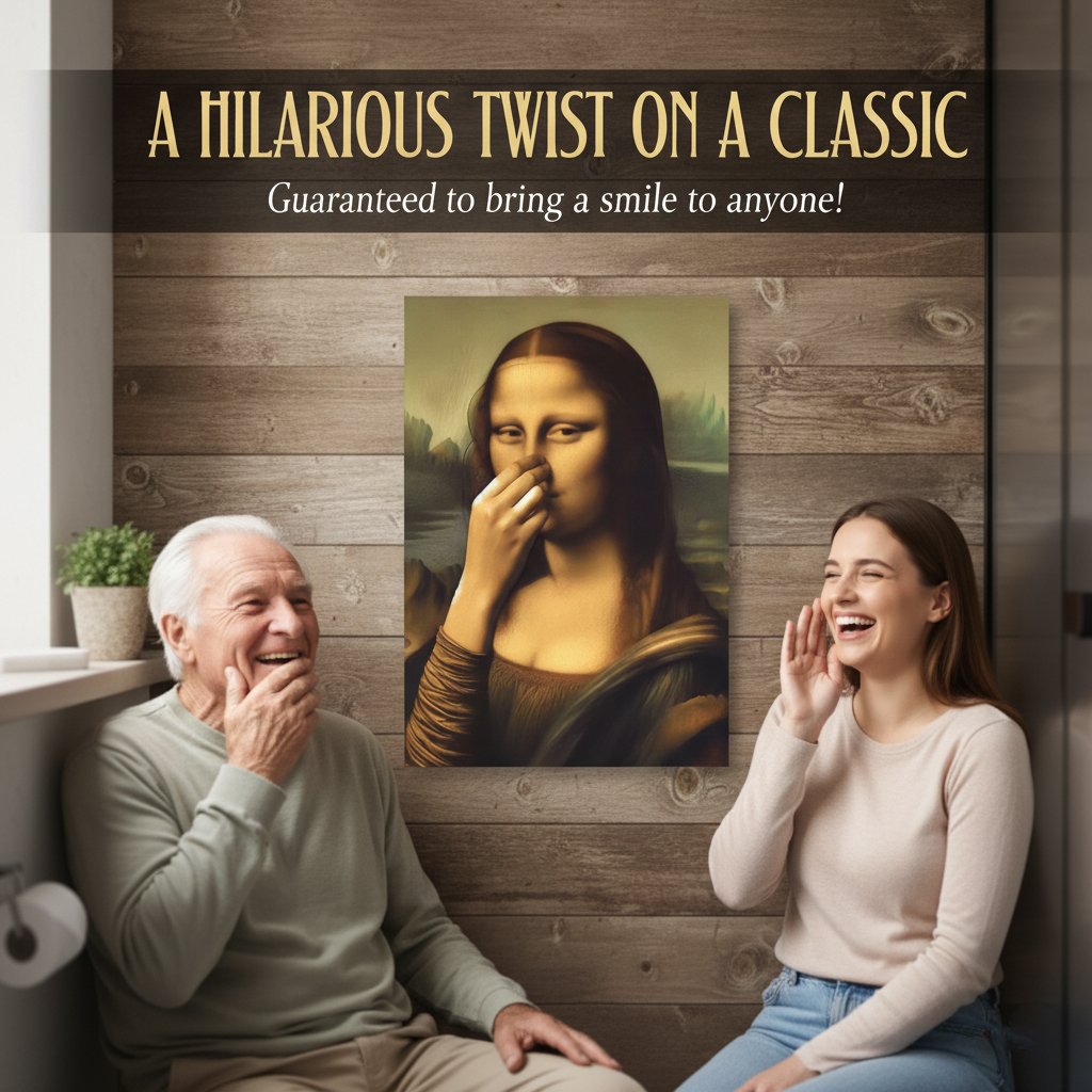 Bathroom Canvas Art Humorous Renaissance Waterproof & Pre-Framed