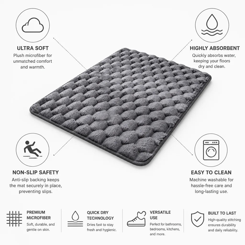 Bathroom Mat Plush Microfiber Non-Slip & Highly Absorbent