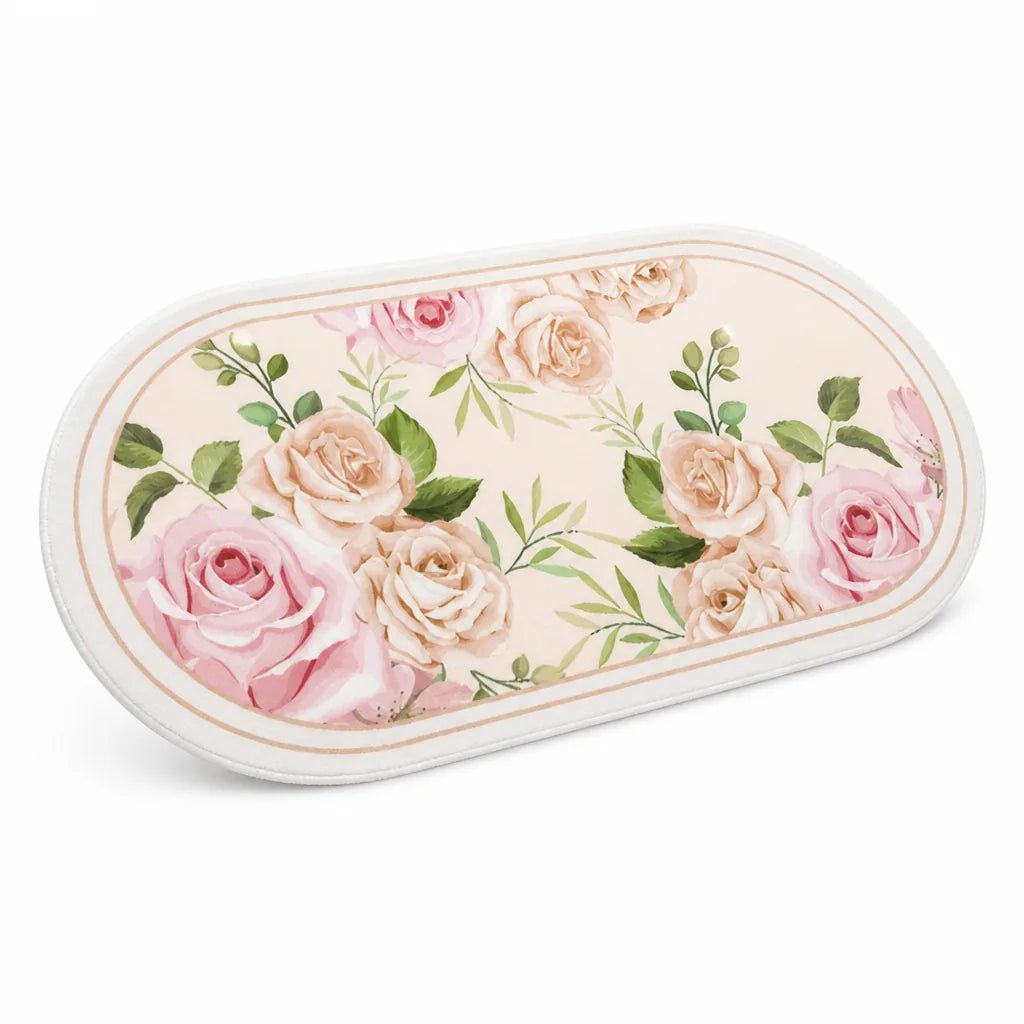 Bathroom Rug Plush Oval Non-Slip & Machine-Washable