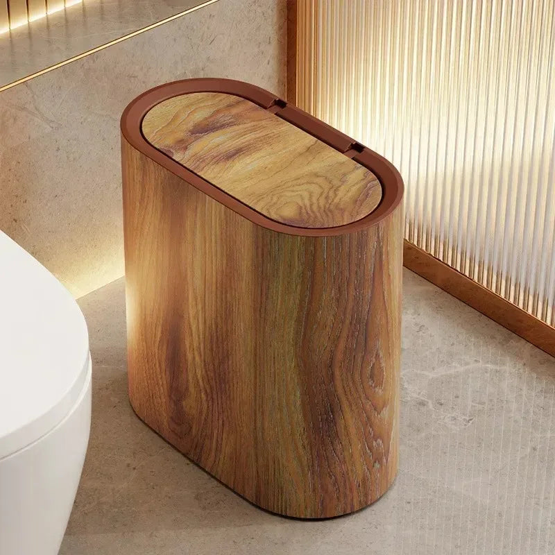 Bathroom Trash Can Push Top Space-Saving Marble Finish