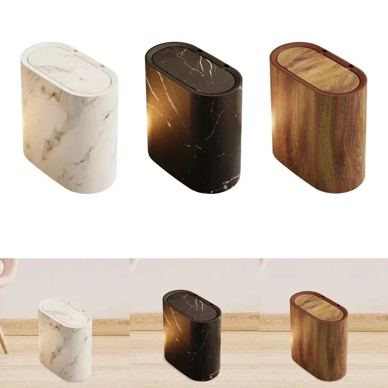 Bathroom Trash Can Push Top Space-Saving Marble Finish