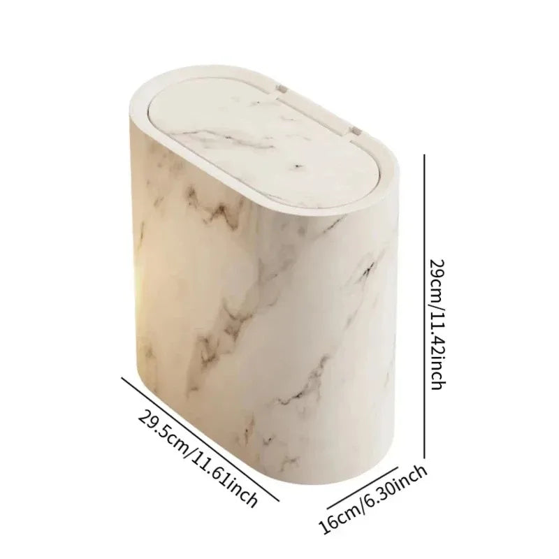 Bathroom Trash Can Push Top Space-Saving Marble Finish