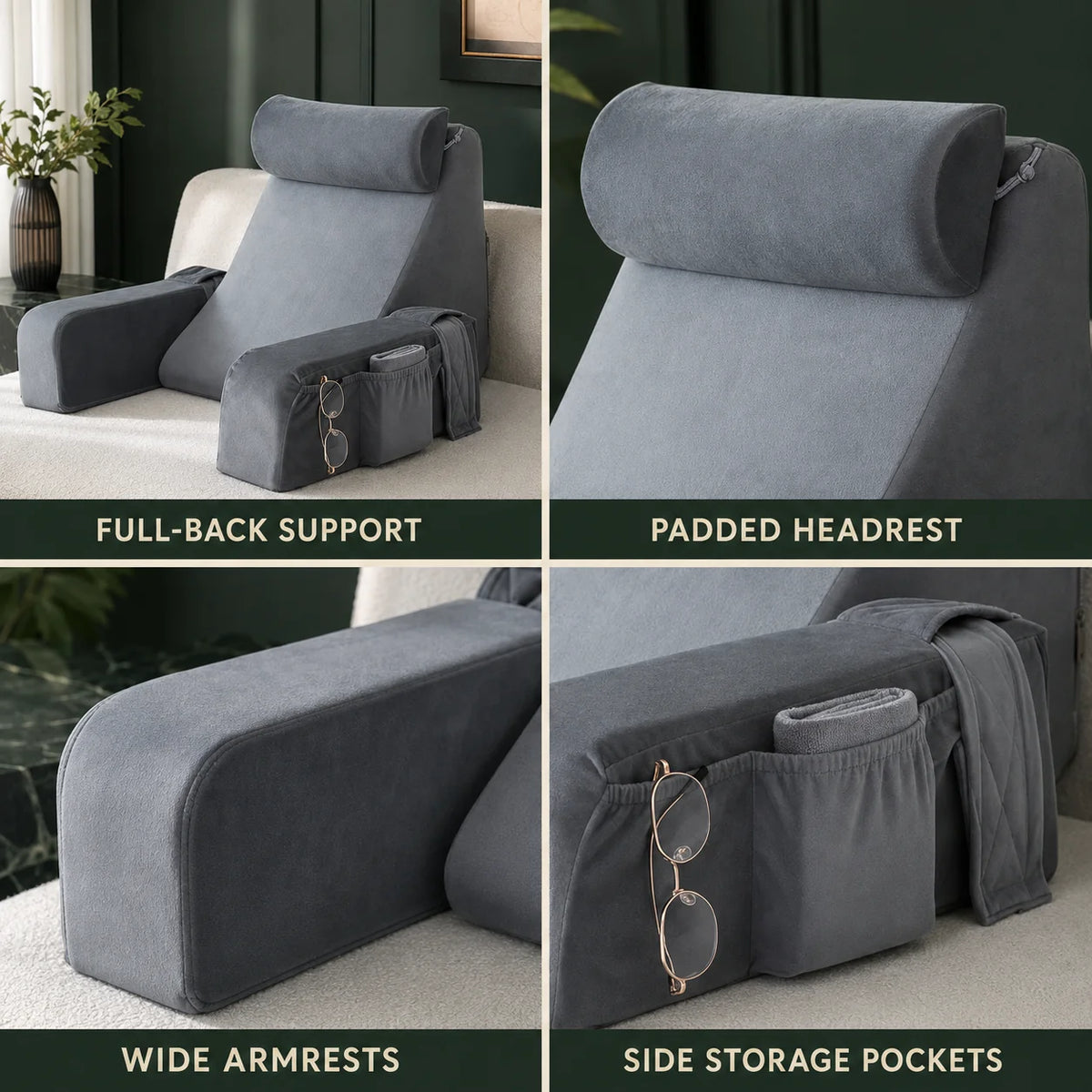 Bed Rest Pillow Memory Foam Wedge With Armrests