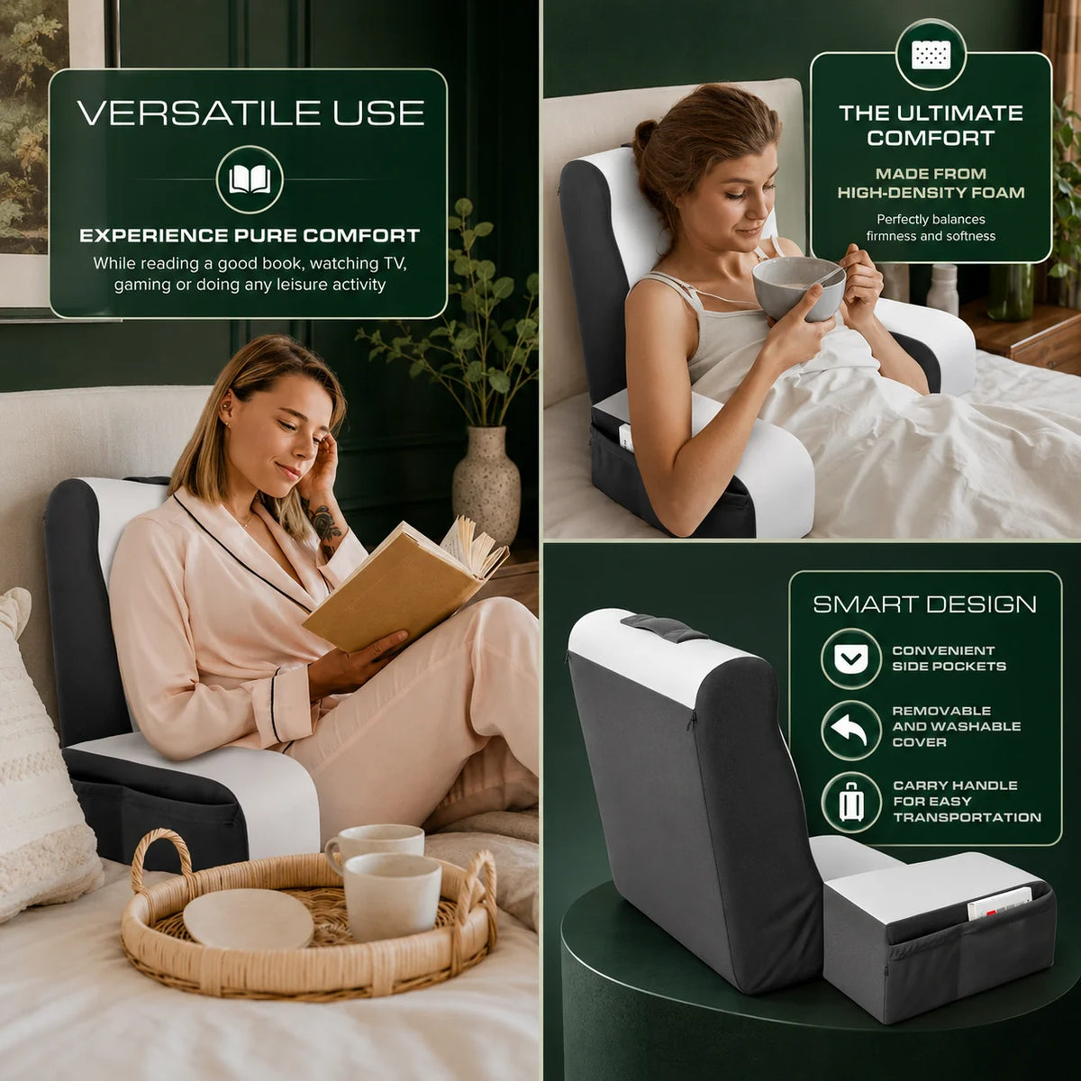 Bed Rest Pillow Memory Foam Wedge With Armrests