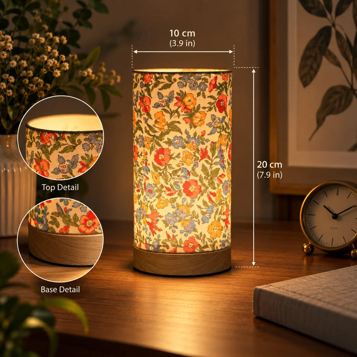 Bedside Lamp Solid Wood Base & Linen Shade USB Powered