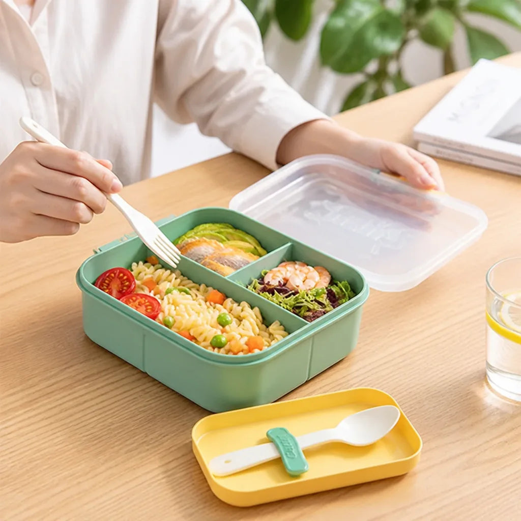 Bento Box Multi-Compartment Built-In Utensils