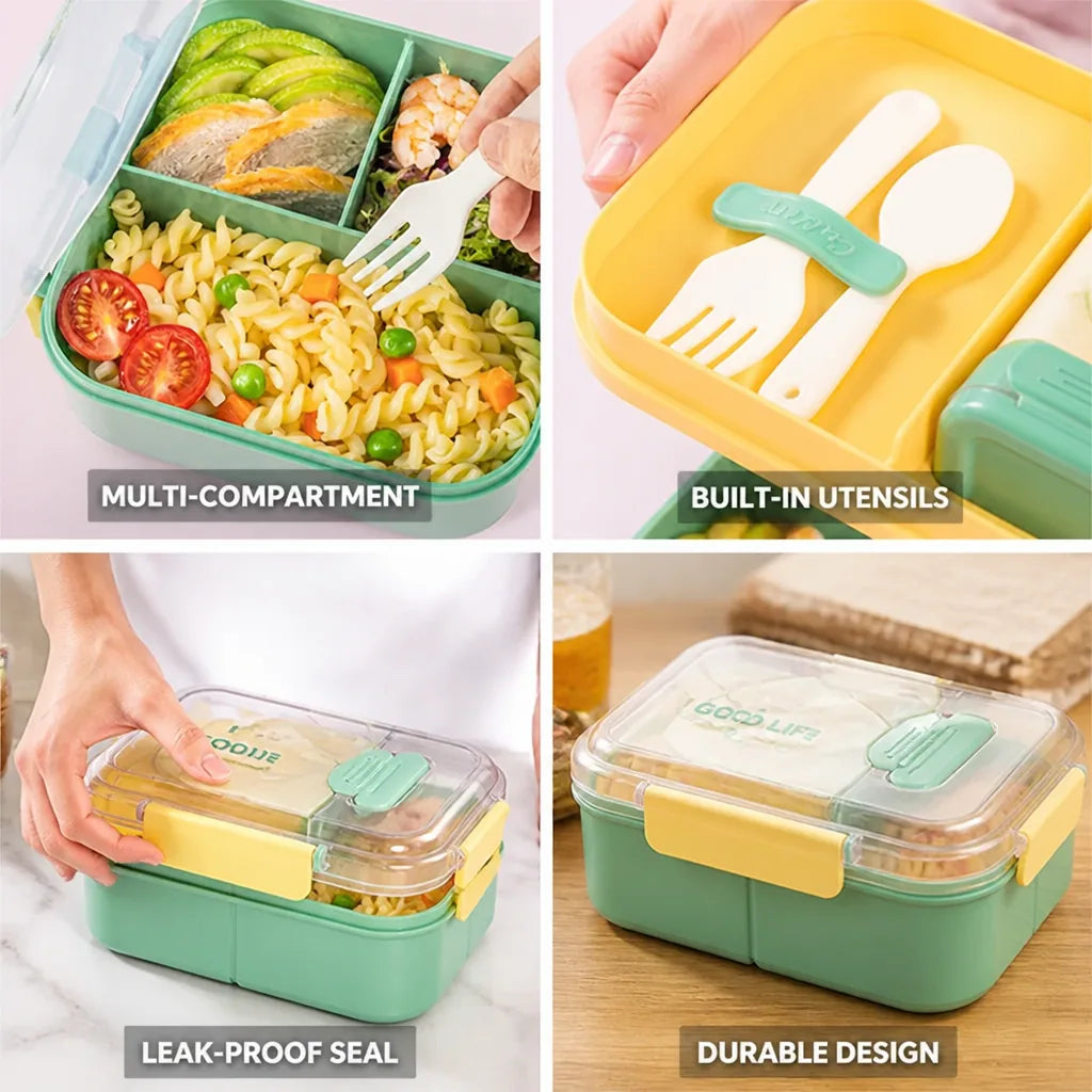 Bento Box Multi-Compartment Built-In Utensils