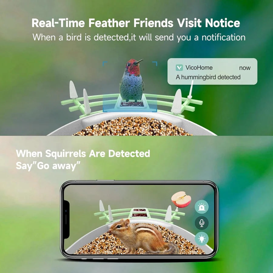 Bird Feeder Camera Solar-Powered 1080p AI ID