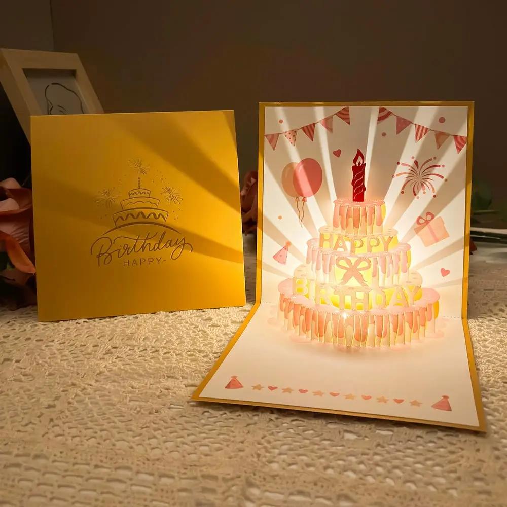 Birthday Card 3D Pop-Up Laser-Cut LED Light & Music