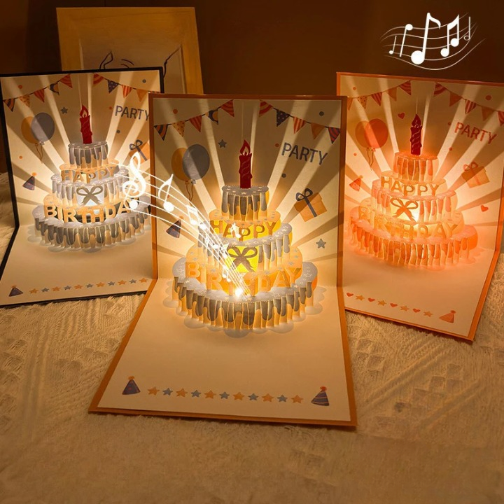 Birthday Card 3D Pop-Up Laser-Cut LED Light & Music