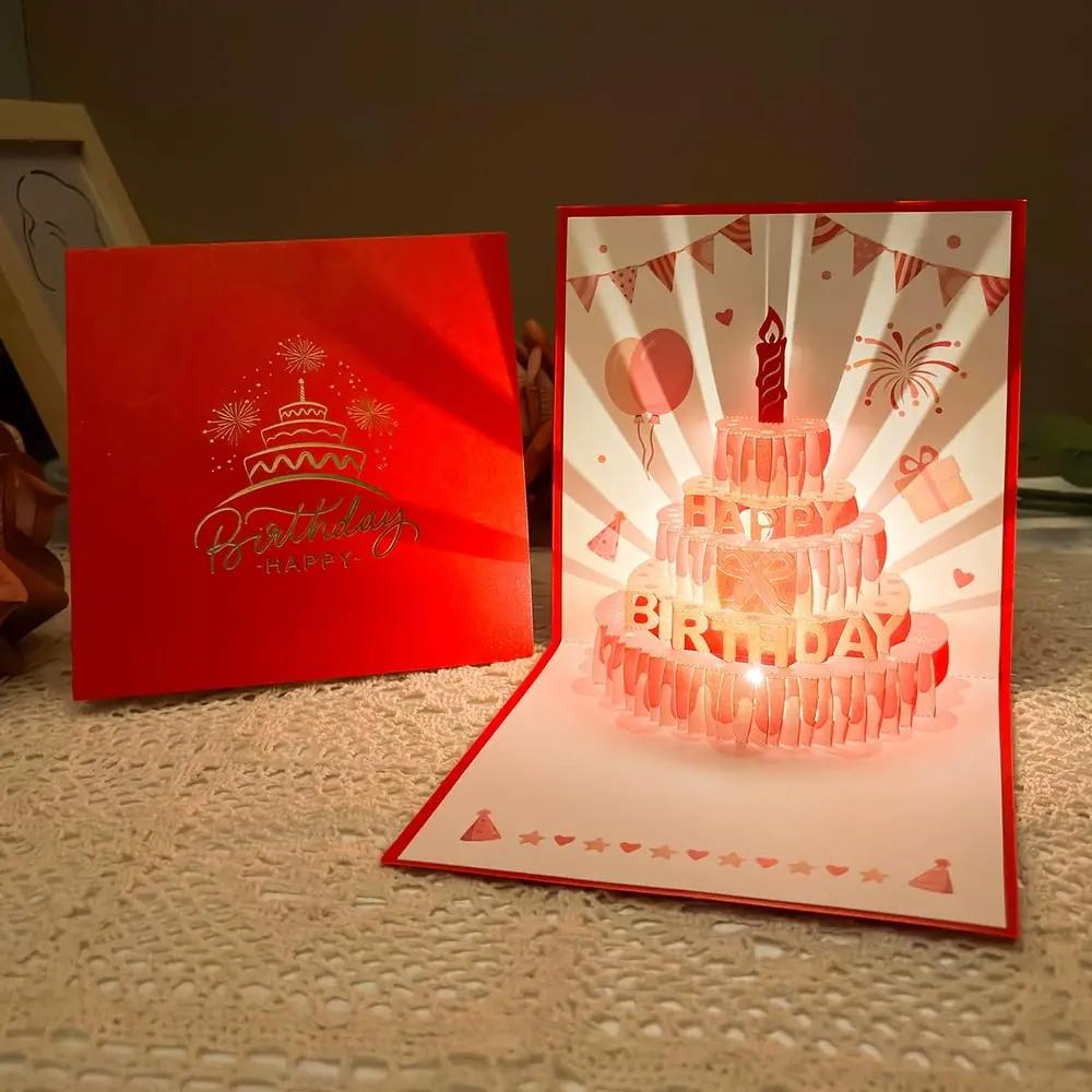 Birthday Card 3D Pop-Up Laser-Cut LED Light & Music