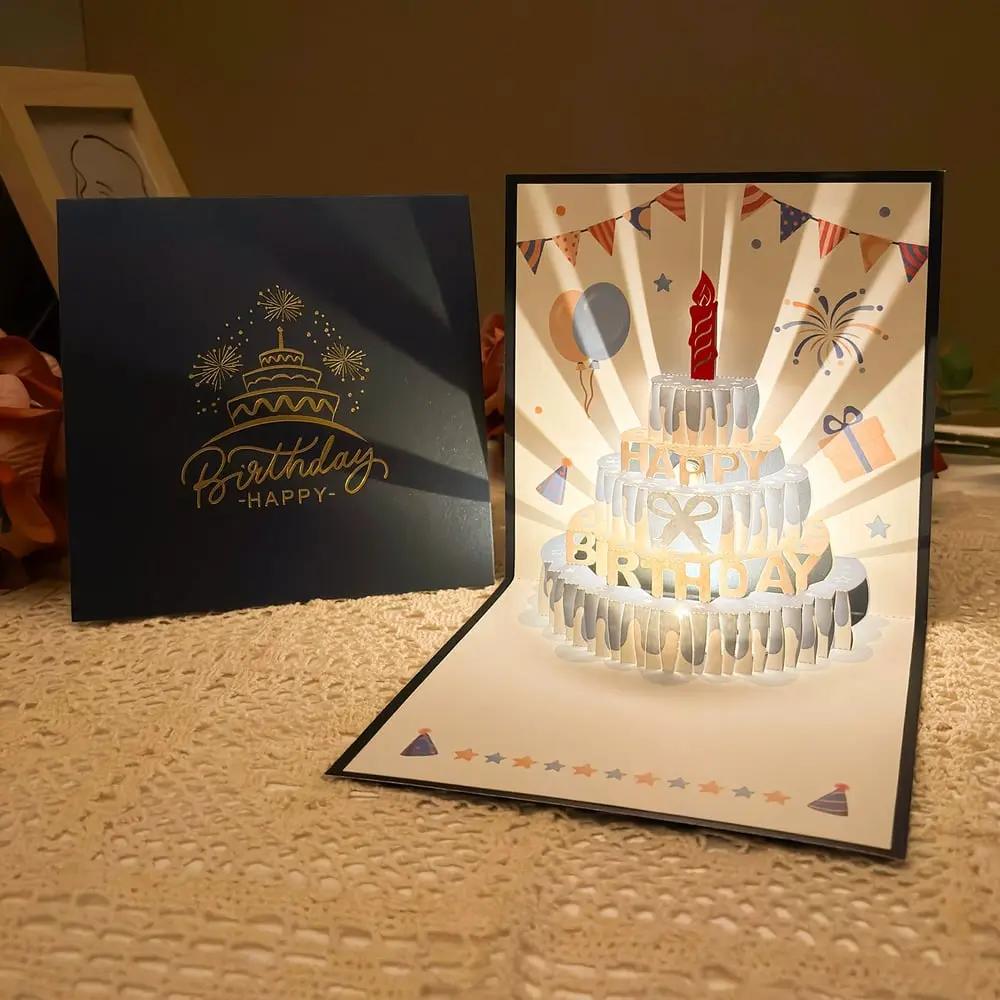 Birthday Card 3D Pop-Up Laser-Cut LED Light & Music
