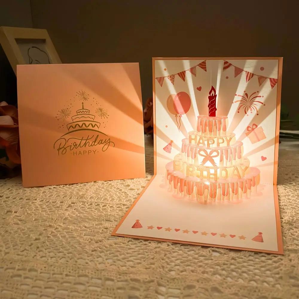 Birthday Card 3D Pop-Up Laser-Cut LED Light & Music