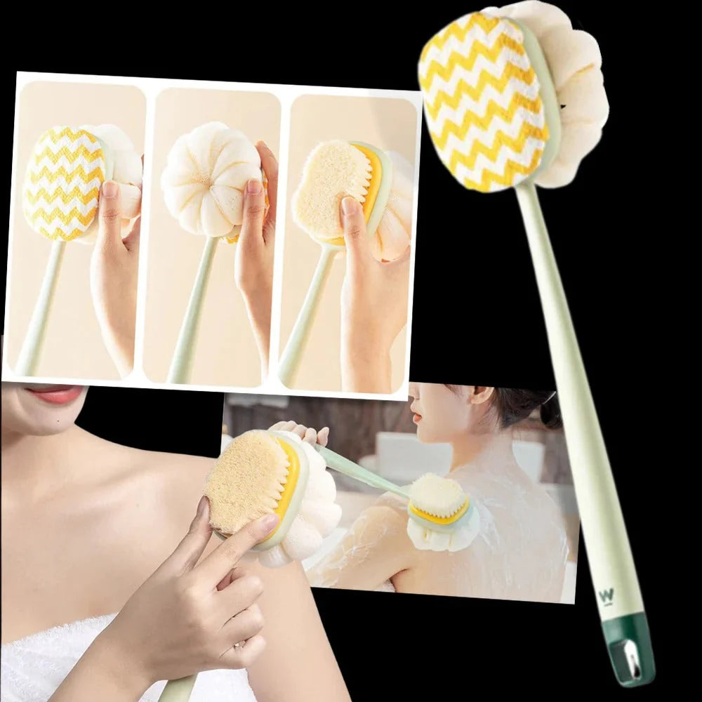 Body Scrubber Dual-Sided Brush Long Handle Hanging Loop