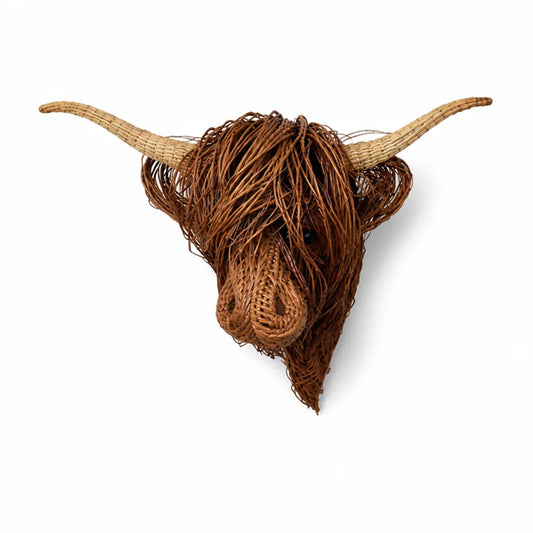 Braided Wicker Wall-Mounted Highland Cow Head Sculpture