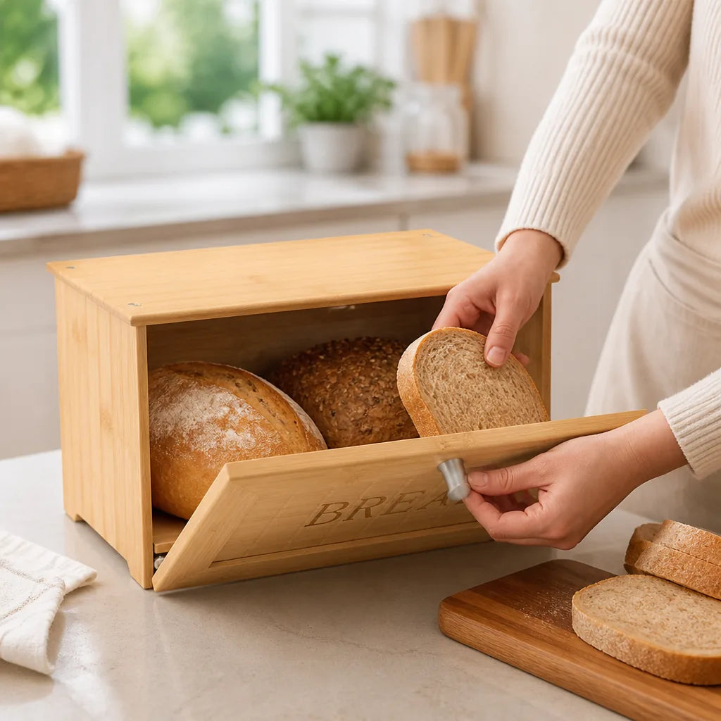 Bread Storage Box Bamboo Ventilated Large Capacity
