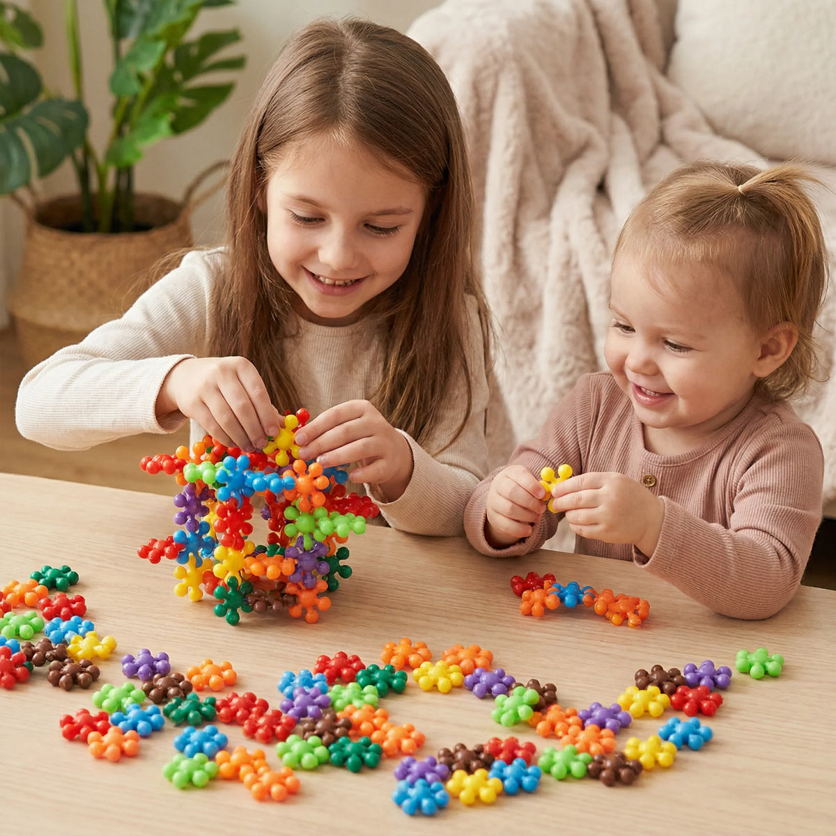 Building Block Set Interlocking Snowflake Pieces & Storage Box