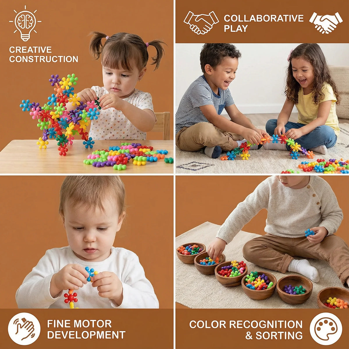 Building Block Set Interlocking Snowflake Pieces & Storage Box