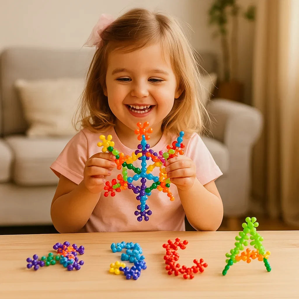 Building Block Set Interlocking Snowflake Pieces & Storage Box